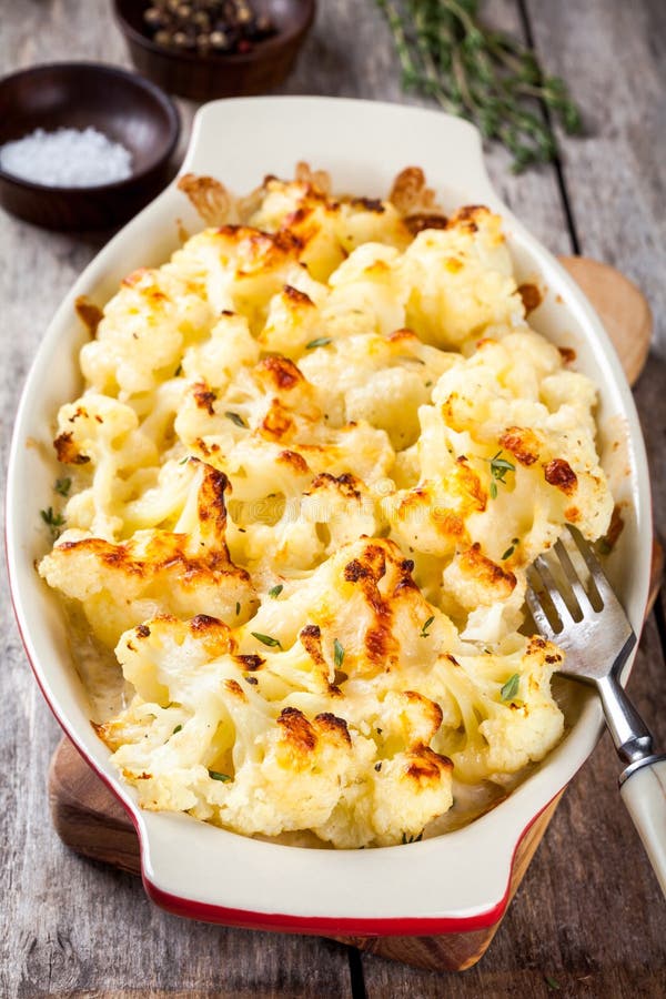 Cauliflower and Cheese Gratin in the Baking Dish Stock Photo Image of