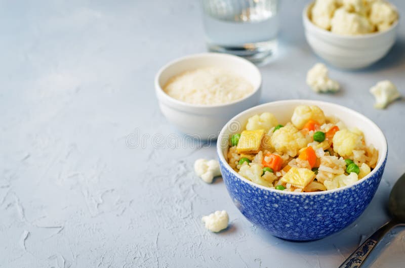 Cauliflower Green Peas Rice Stock Image Image of carrot, food 148079685