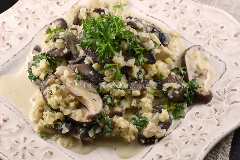 Cauliflower Mushroom Risotto Stock Photo Image of organic, paleo