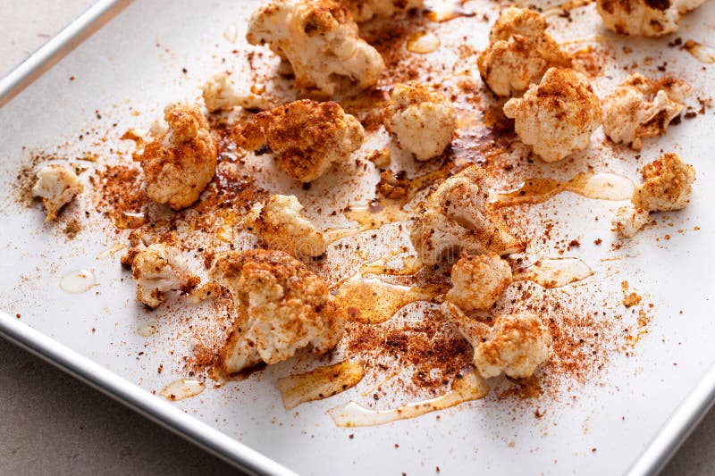 Cauliflower with Olive Oil and Spices Ready To Be Roasted Stock Photo Image of roasted