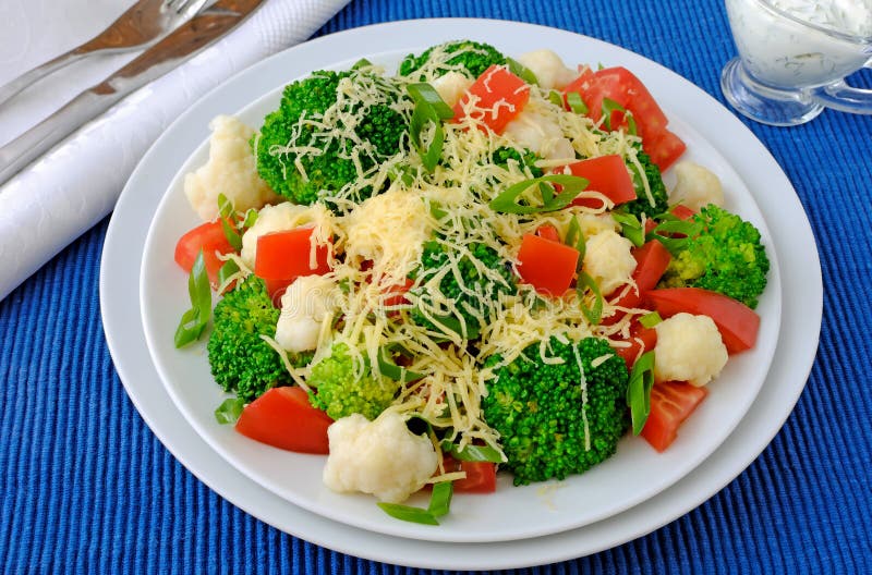 Cauliflower Salad with Tomatoes and Broccoli Stock Photo Image of
