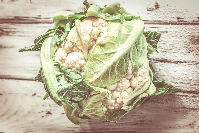 Cauliflower on Wooden Table. Fresh Organic Vegetable Stock Photo ...