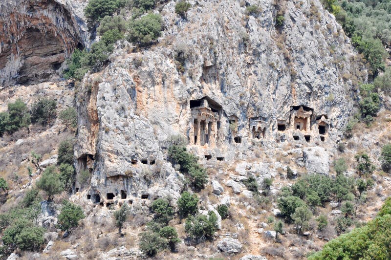 Kralların Kaunos veya Kaunos Likya Kaya Mezarları, Dalyan, Muğla, Türkiye.  Hazır fotoğraflar