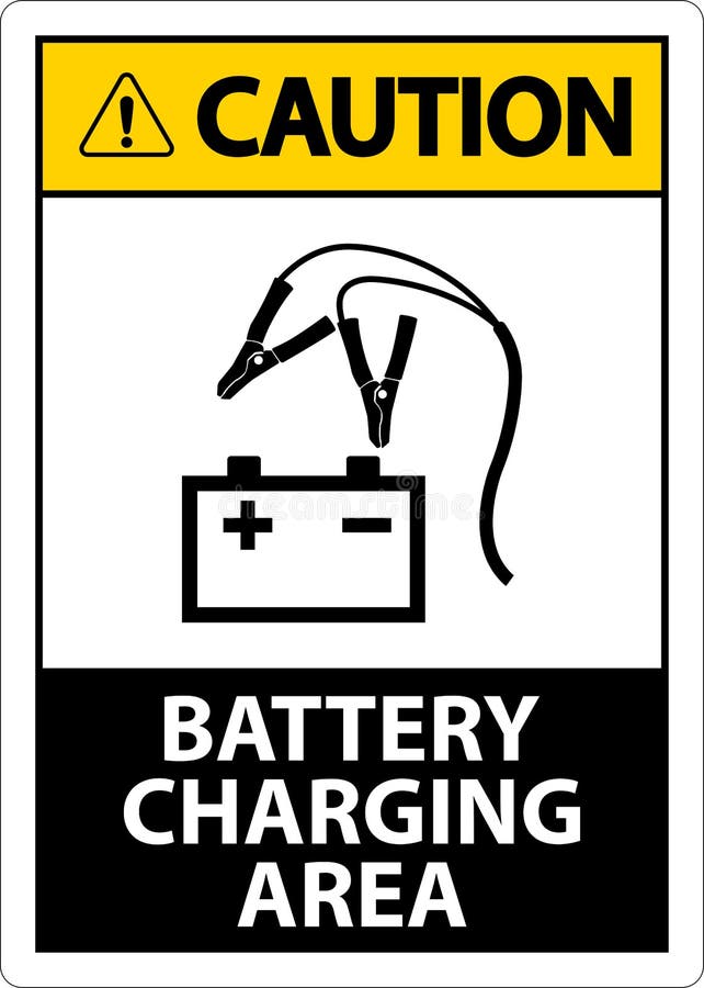 Caution Battery Charging No Smoking Sign on White Background Stock