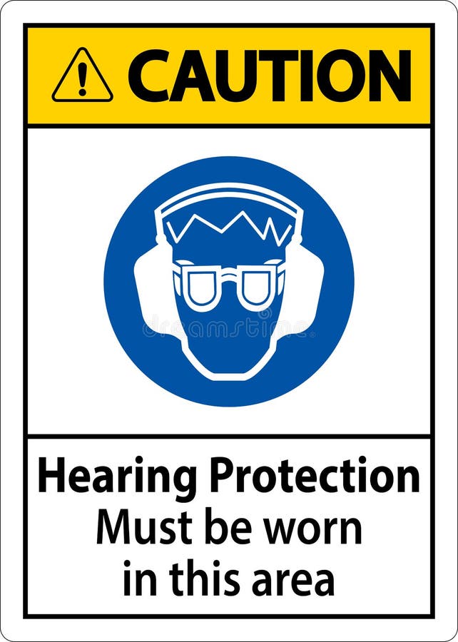 Hearing Protection Required Sign on White Background Stock Vector