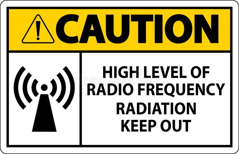 Caution High Level of RF Radiation Sign On White Background stock illustration