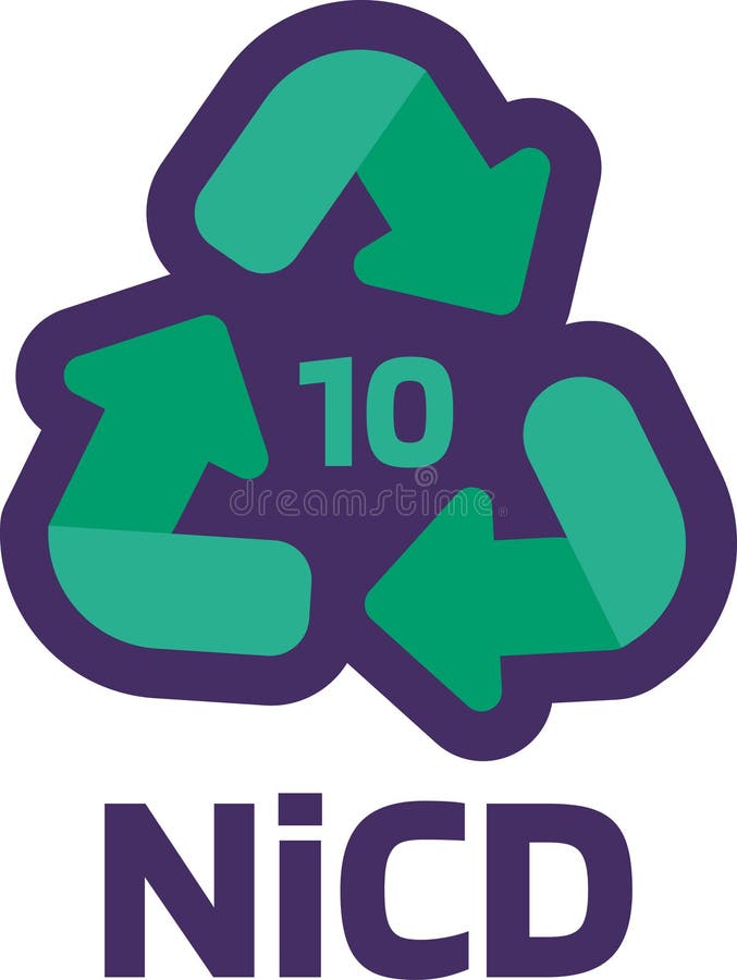 Notice Ni CD number 10 for industrial products marking. Recycle code for metals. Informing consumer of package properties and chemical composition . Green triangular arrow sign. Vector. Notice Ni CD number 10 for industrial products marking. Recycle code for metals. Informing consumer of package properties and chemical composition . Green triangular arrow sign. Vector