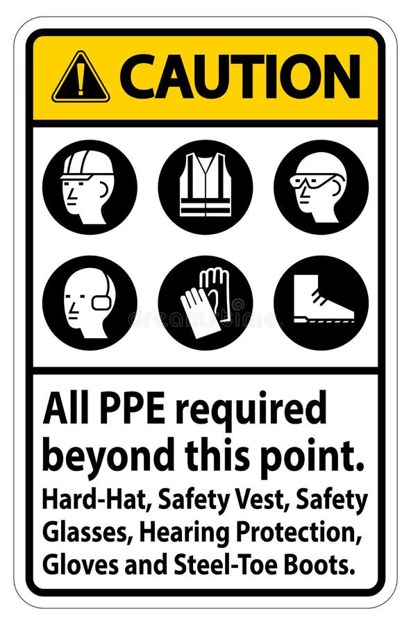 Caution PPE Required Beyond this Point. Hard Hat, Safety Vest, Safety