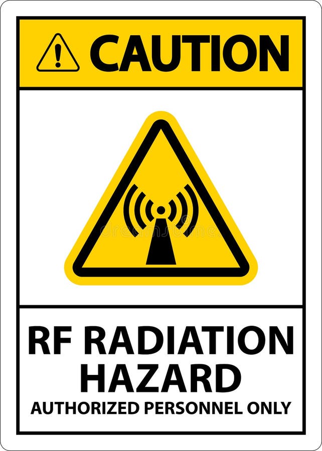 Caution RF Radiation Hazard Authorized Only Sign On White Background stock illustration