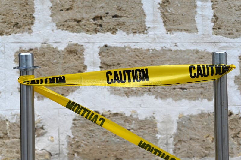 Caution Tape on a Metals Poles Stock Image Image of dangerous