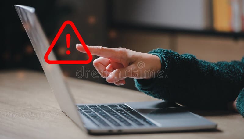 Caution warning for notification error and to be aware of the dangers of being hacked by hackers. royalty free stock images