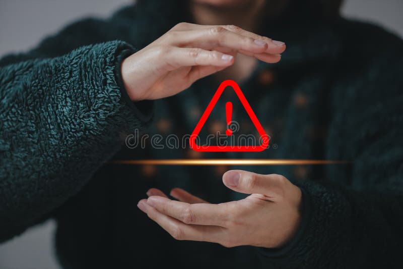 Caution warning for notification error and to be aware of the dangers of being hacked by hackers. royalty free stock photos
