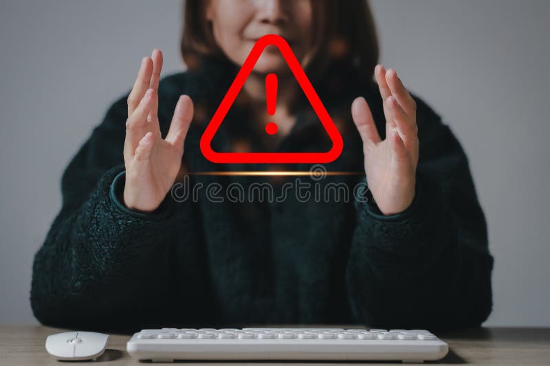 Caution warning for notification error and to be aware of the dangers of being hacked by hackers,Internet malware viruses are stock image