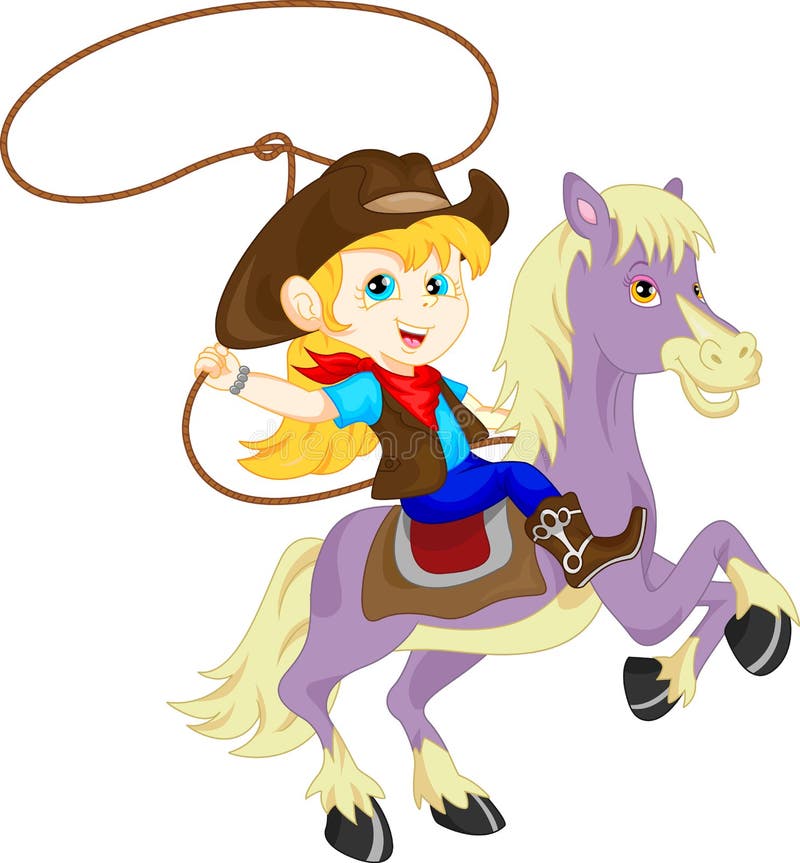 Cavaleiro bonito da vaqueira no laço de jogo do cavalo ilustração stock Cavaleiro bonito da vaqueira no laço de jogo do cavalo ilustração stock