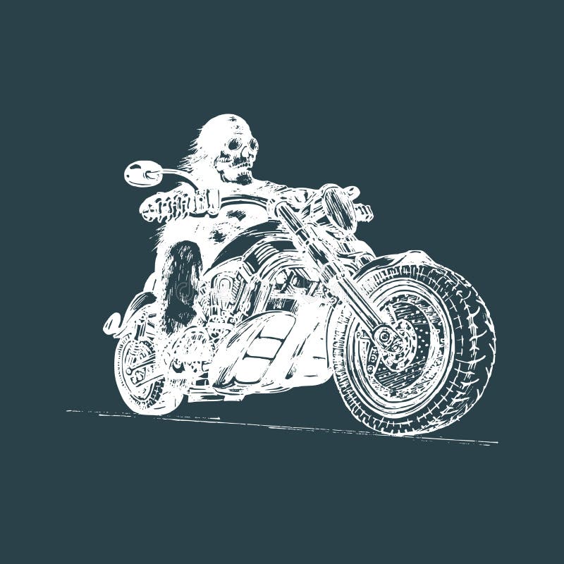 Cavaliere di scheletro disegnato a mano di vettore sul motociclo Illustrazione eterna d'annata del motociclista per il garage su illustrazione di stock Cavaliere di scheletro disegnato a mano di vettore sul motociclo Illustrazione eterna d'annata del motociclista per il garage su illustrazione di stock