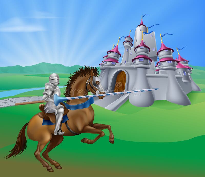 Cavaliere e castello illustrazione vettoriale Cavaliere e castello illustrazione vettoriale