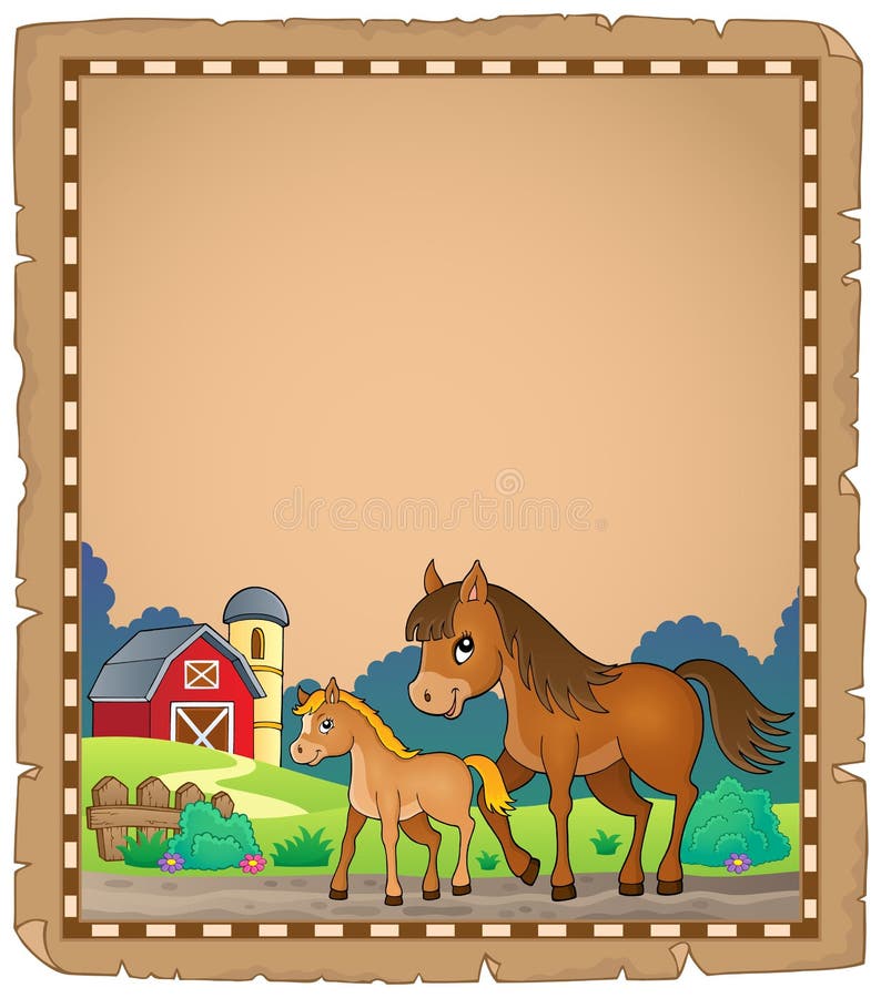 Cavallo con la pergamena 1 di tema del puledro illustrazione di stock Cavallo con la pergamena 1 di tema del puledro illustrazione di stock