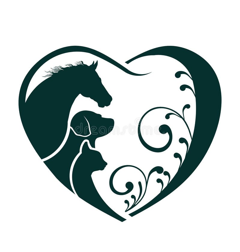 Cavalo, coração do amor do cão e gato