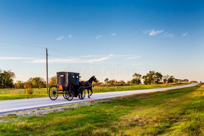 Cavalo e Carruagem na Estrada em Oklahoma fotografia de stock royalty free