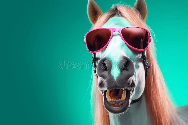 desenho de cavalo sorrindo usando óculos de sol e sapatos