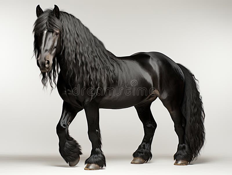 Friesian: Desenho realista de cavalo Frísio baseado em foto de