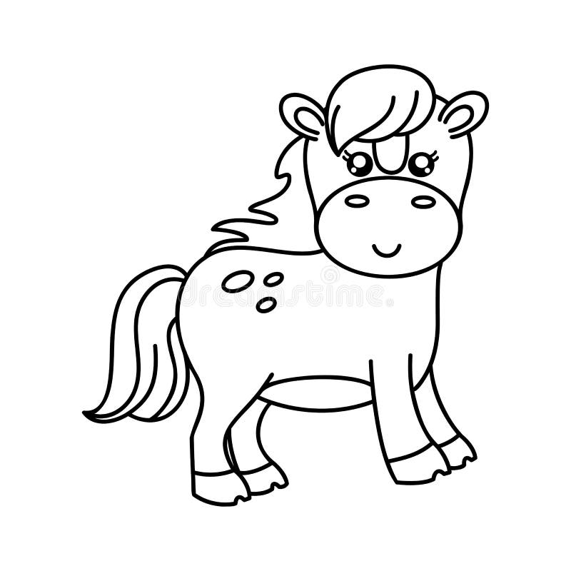 Fofo Ou Cavalo De Desenho Animado . Bebê Animal Em Desenho De Linha.  Ilustração do Vetor - Ilustração de cavalo, vetor: 274363548