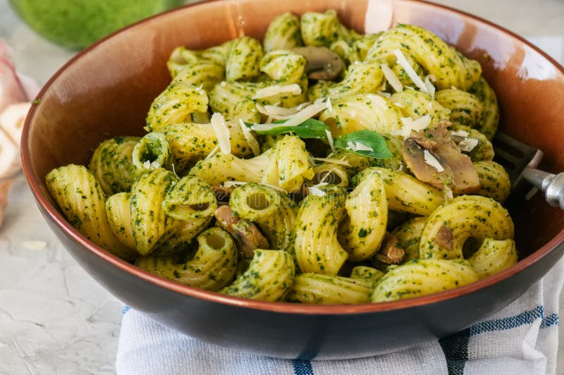 Italian Pasta Cavatappi Pesto Sauce Stock Photos Free & RoyaltyFree