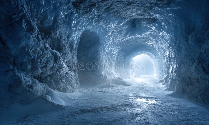 A cave with a blue light shining through it stock illustration
