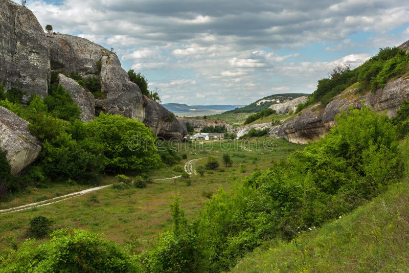 Cave City in Cherkez-Kermen Valley, Crimea royalty free stock photos Cave City in Cherkez-Kermen Valley, Crimea royalty free stock photos