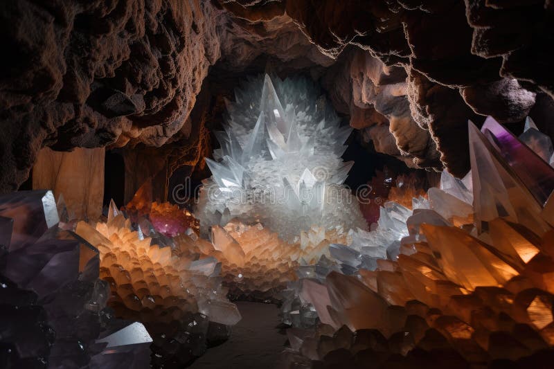 Cave with Glittering Formations of Minerals