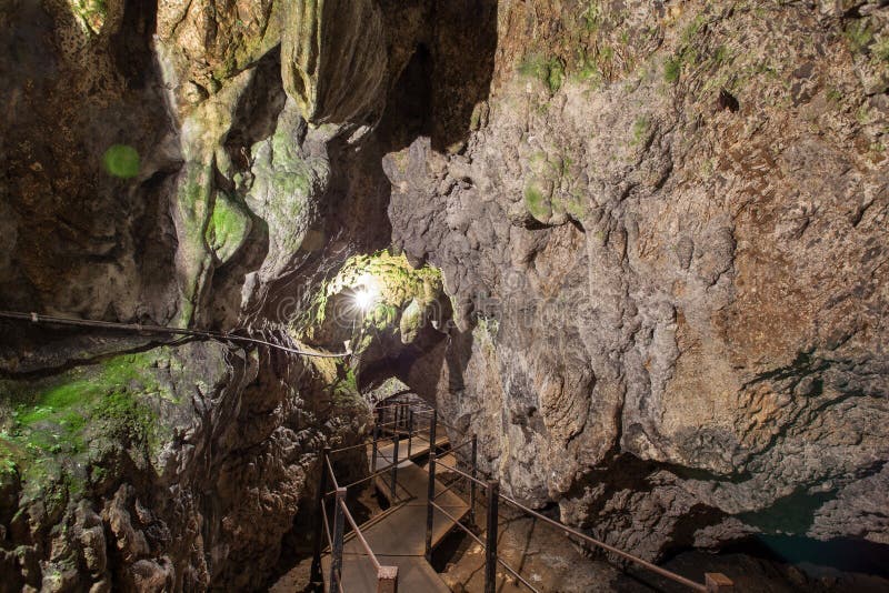 Cave Ialominta. Calcium formation on the wall of cave.