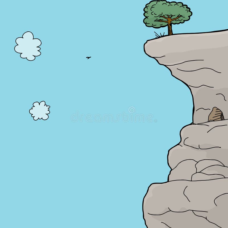 Cartoon of cave and tree on rock ledge. Cartoon of cave and tree on rock ledge