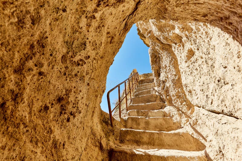 Cave staircase and sky stock image Cave staircase and sky stock image
