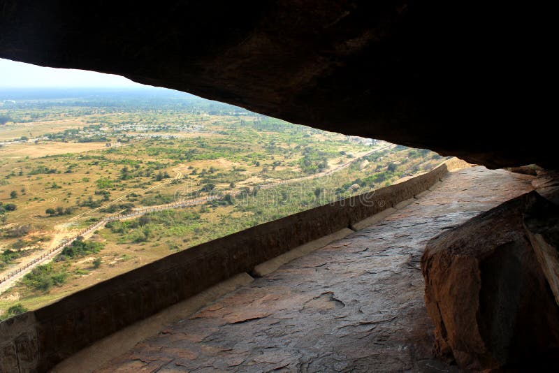 The cave way of jain stone beds of sittanavasal cave temple complex.