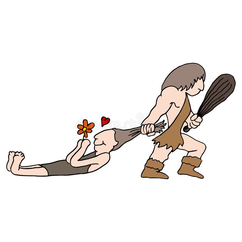 An image of a caveman dragging his mate by the hair vector illustration.