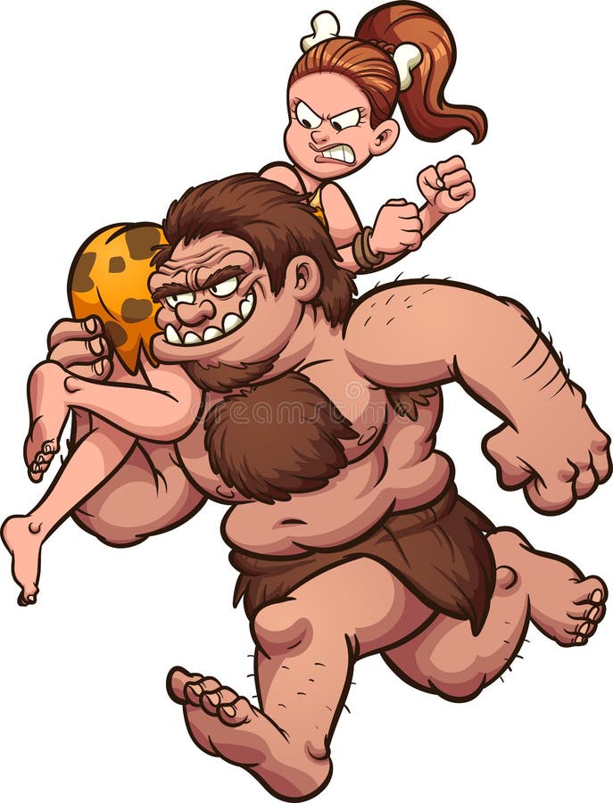 Cartoon caveman kidnapping cave woman. 