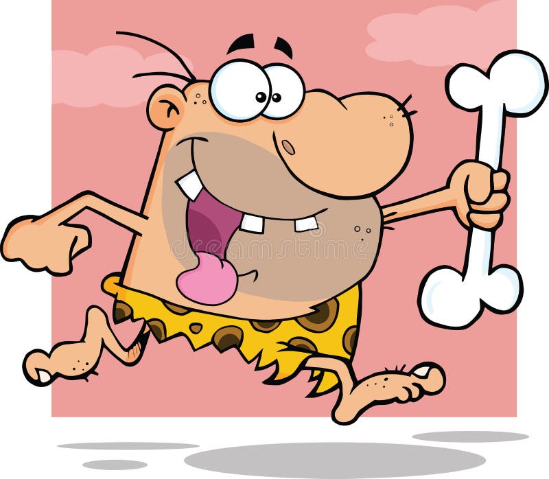 Caveman postać z kreskówki bieg Z Dużą kością ilustracji