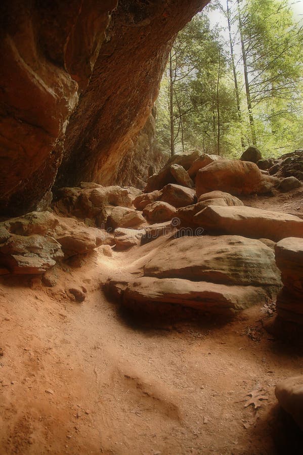 Photo of a cave, looking outward, in Hocking Hills, Ohio. Photo of a cave, looking outward, in Hocking Hills, Ohio