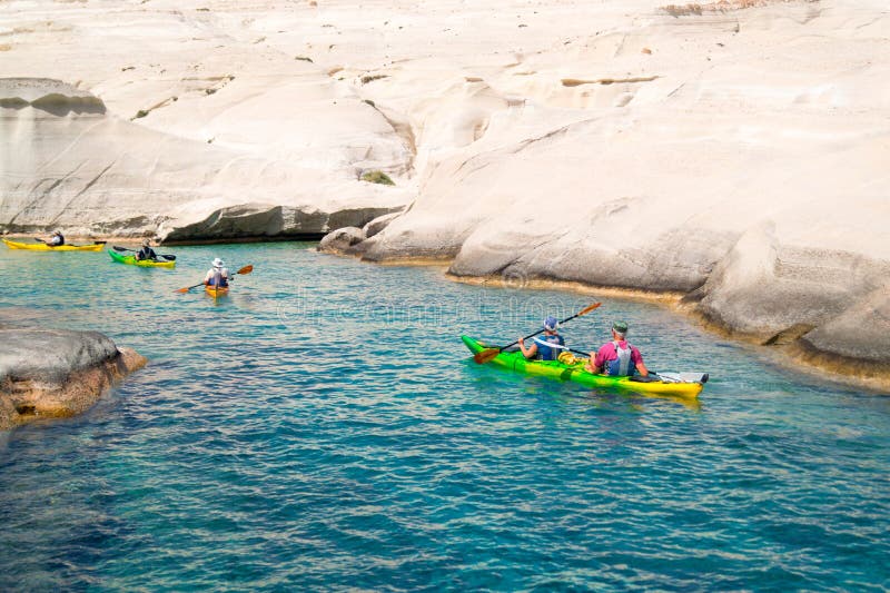 Caves and rock formations by the sea at Sarakiniko area