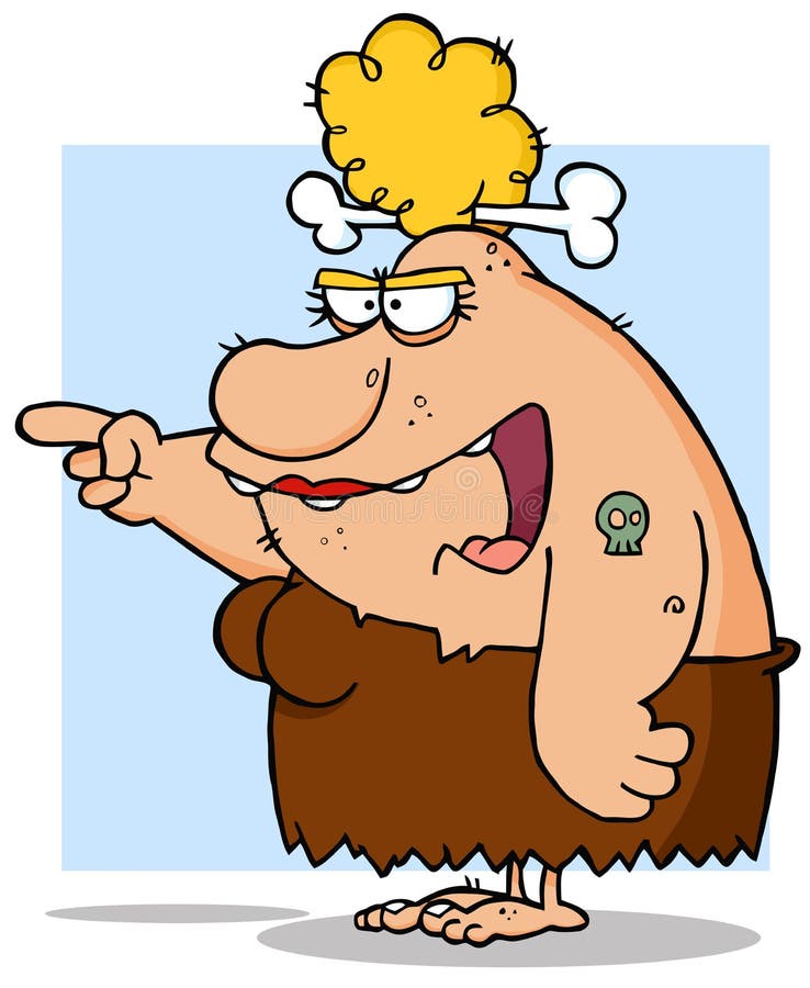 Cavewoman angry finger pointing stock illustration