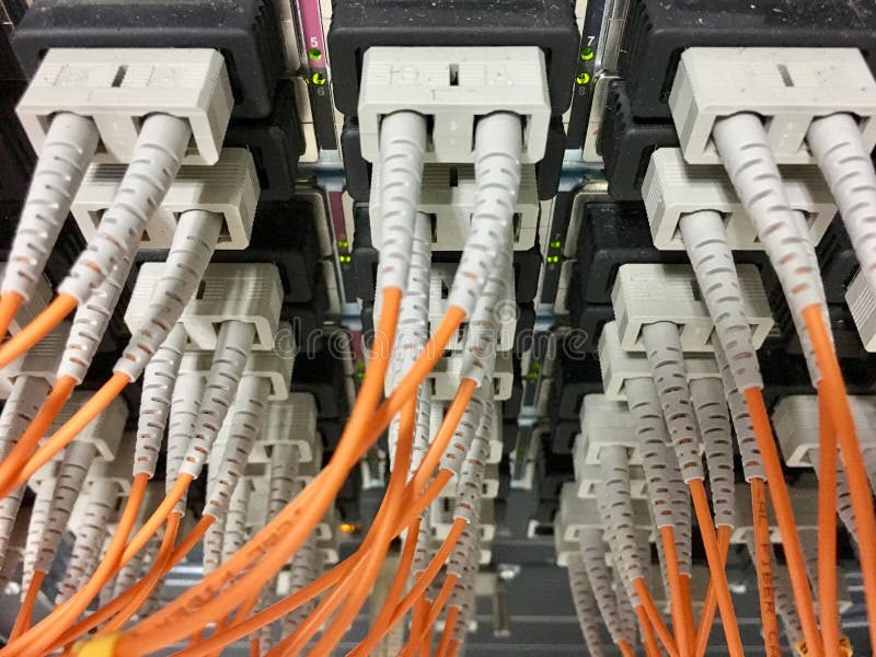 Fiber optic cables with connectors in group. Fiber optic cables with connectors in group