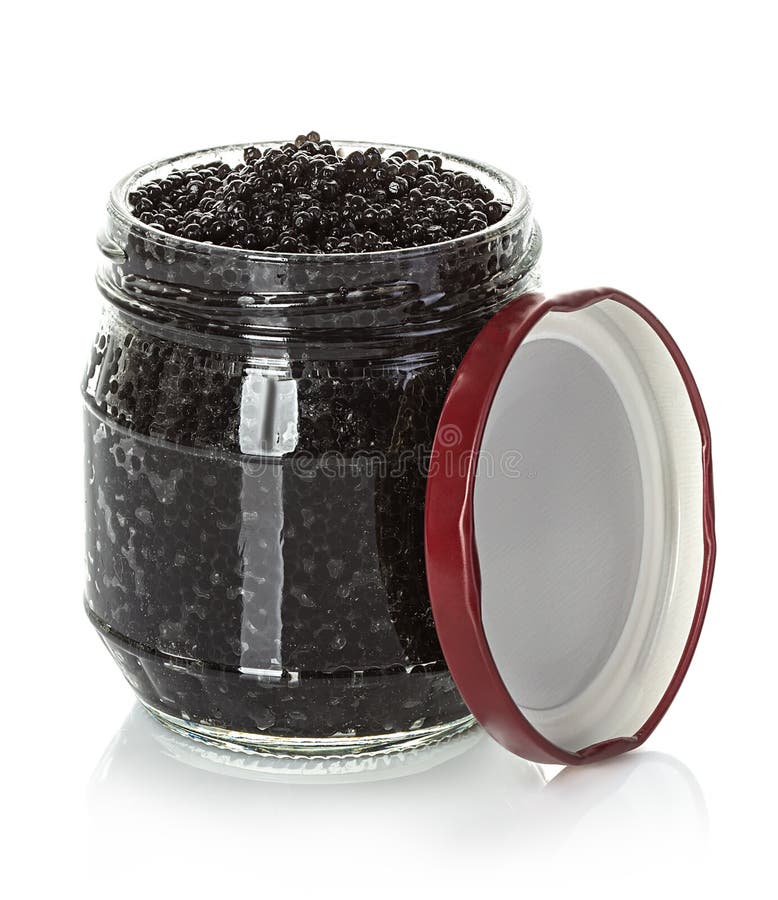 Caviar black in a glass jar isolated on white stock image Caviar black in a glass jar isolated on white stock image