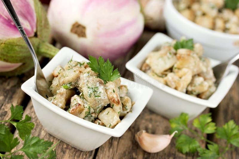 Caviar from Roasted Eggplant with Garlic and Mayonnaise Stock Image