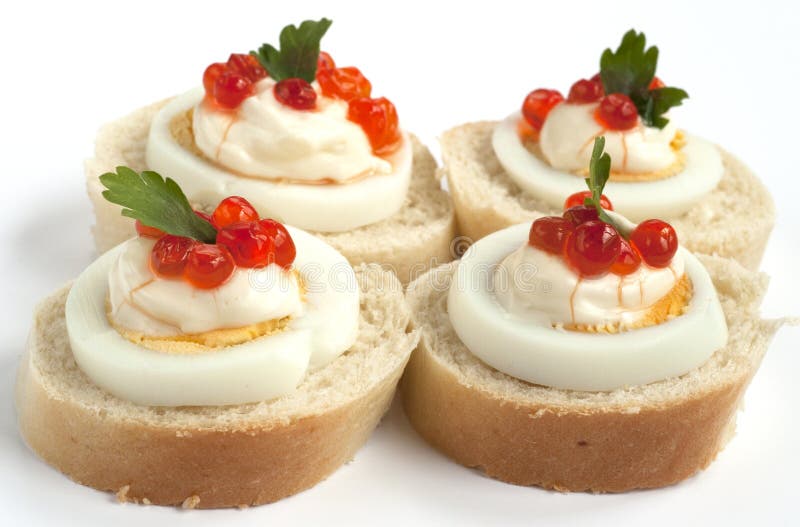 Caviar sandwiches stock photos