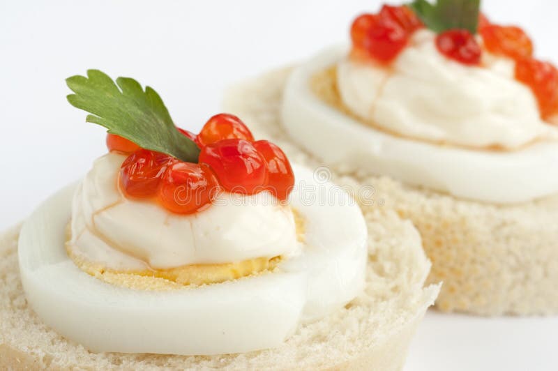 Caviar sandwiches detail royalty free stock photography