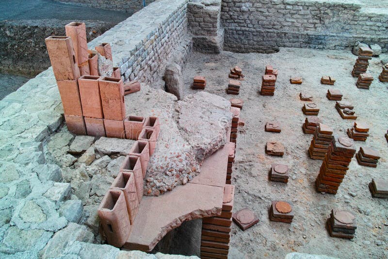 Cavity bricks heating system in Roman bath