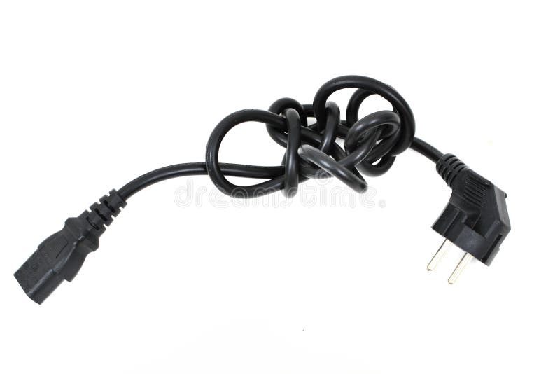Cavo elettrico del computer del collegamento con il nodo fotografie stock libere da diritti Cavo elettrico del computer del collegamento con il nodo fotografie stock libere da diritti