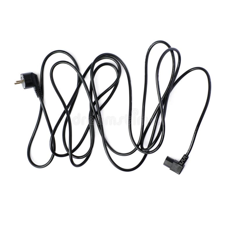 Cavo elettrico nero del computer isolato sopra fondo bianco fotografia stock libera da diritti Cavo elettrico nero del computer isolato sopra fondo bianco fotografia stock libera da diritti