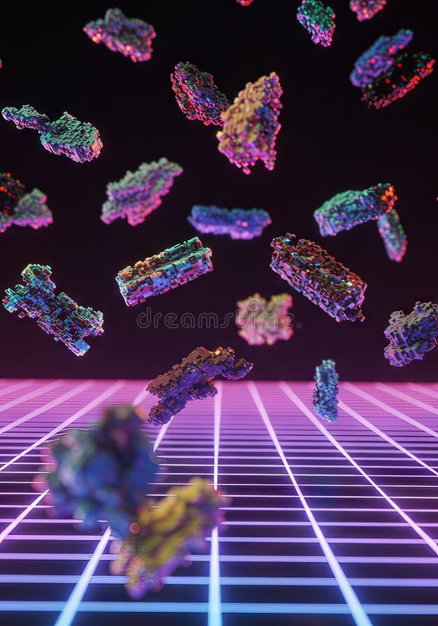 Cayendo cristales coloridos en el fondo de la rejilla del neón libre illustration