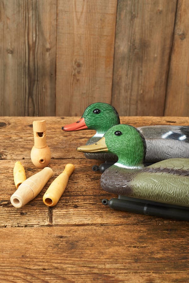 caza Trampas del pato con los silbidos de madera foto de archivo caza Trampas del pato con los silbidos de madera foto de archivo